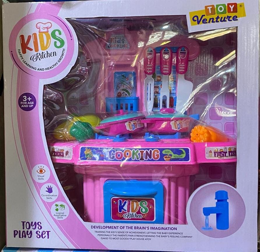 Kids Kitchen Cooking Play Set – ToyVenture Pretend Play Kitchen with Accessories (Pink, 3+ Age) Available At Cuddle Card