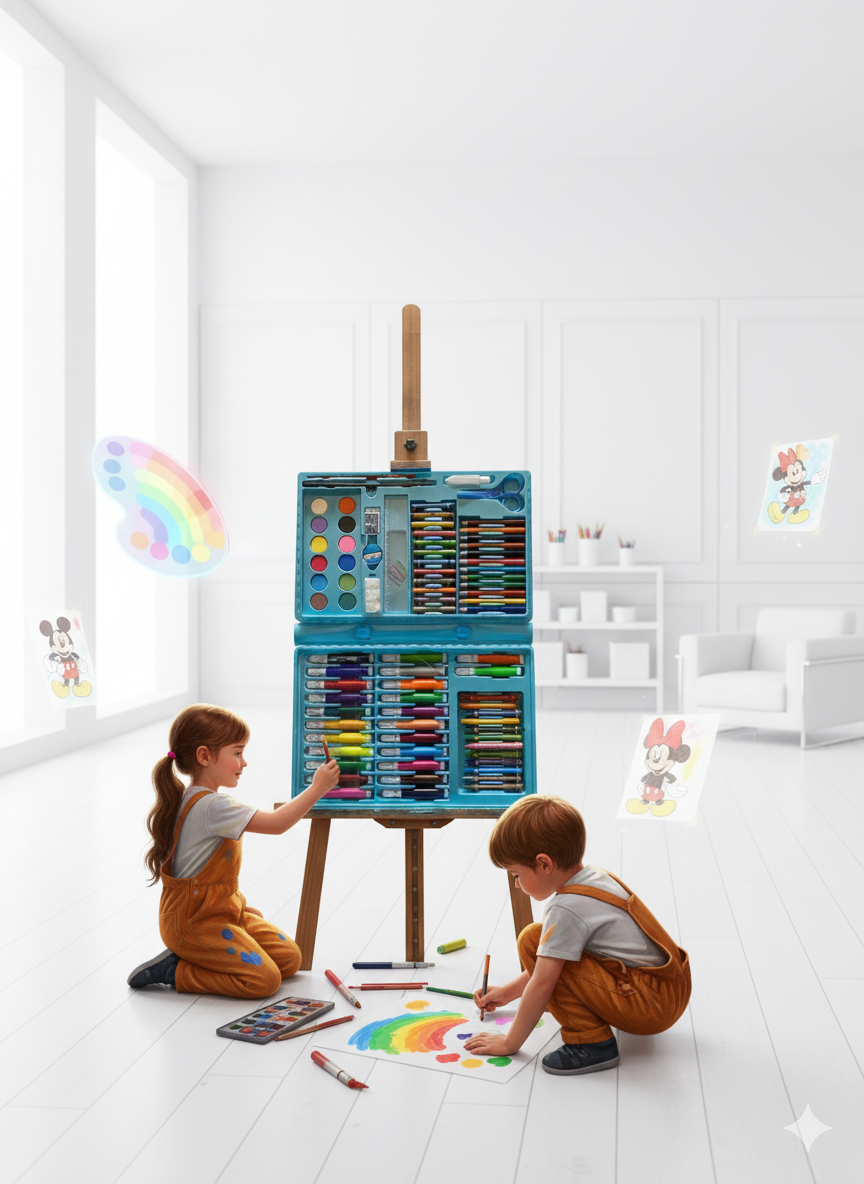 86 Pcs Kids Art Set – Drawing & Coloring Kit (Mickey & Minnie Theme) Available At Cuddle Card