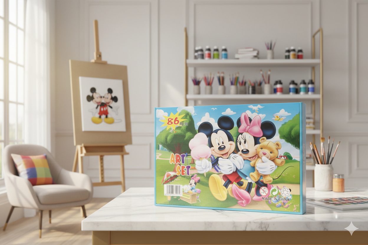 86 Pcs Kids Art Set – Drawing & Coloring Kit (Mickey & Minnie Theme) Available At Cuddle Card