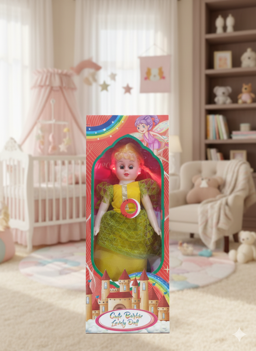 Cute Barbie Lovely Doll - Yellow & Green Fairy Dress Princess Doll - Fantasy Castle Theme - Perfect Gift for Girls Available At Cuddle Card