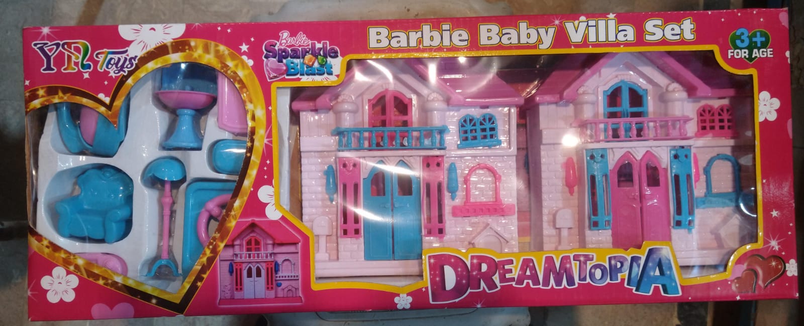 YN Toys Barbie Sparkle Bling Dreamtopia Baby Villa Dollhouse Playset - Pink Fantasy Home with Furniture - Toy for Girls 3+ Available At Cuddle Card