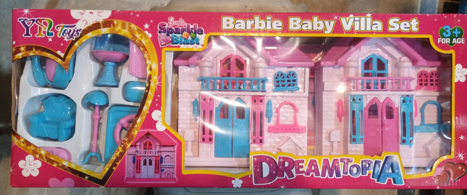YN Toys Barbie Sparkle Bling Dreamtopia Baby Villa Dollhouse Playset - Pink Fantasy Home with Furniture - Toy for Girls 3+ Available At Cuddle Card